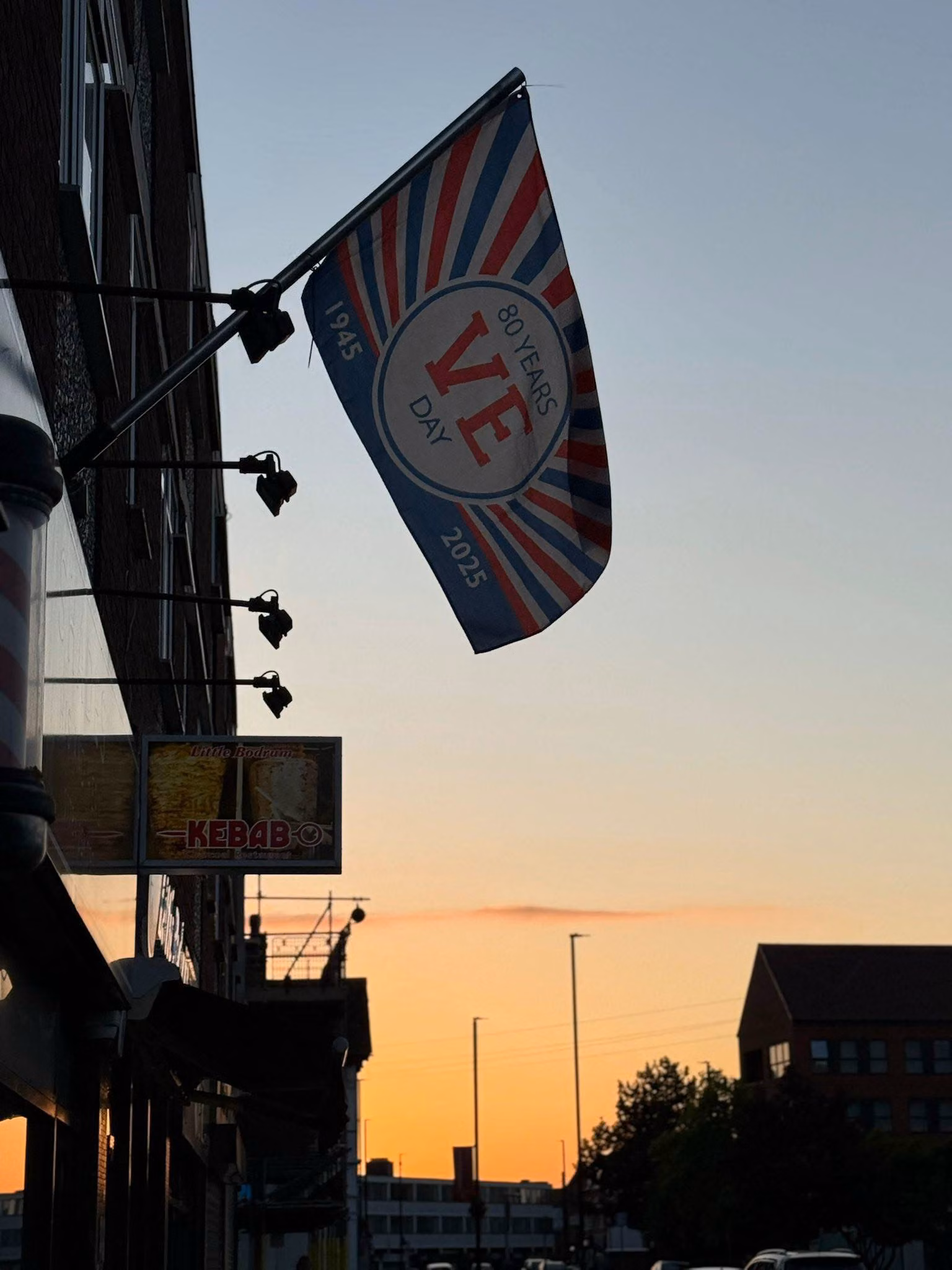 VE Day flag on the high street